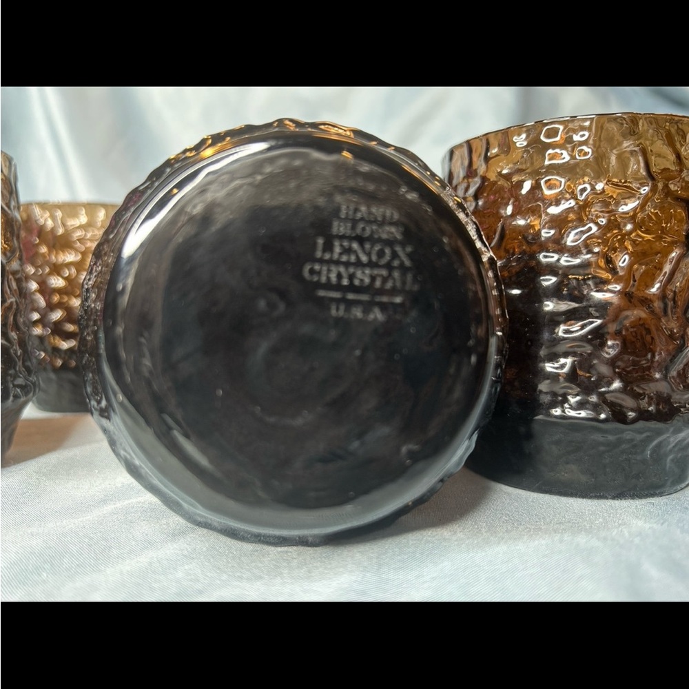 Lenox Crystal Impromptu Brown Crinkle Rocks Glasses, Vintage Lenox Barware - Picture 4 of 4